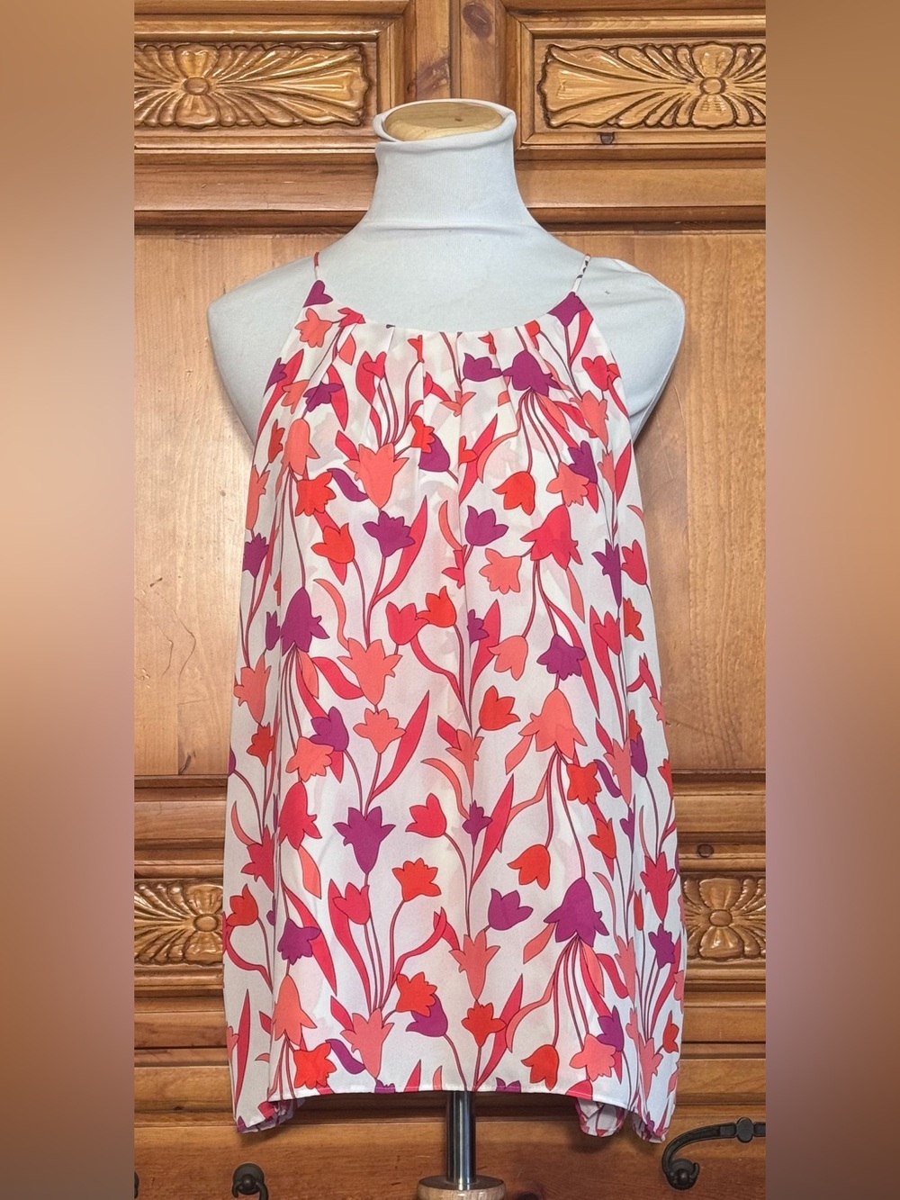 Violet & Claire White Halter Camisole with Pink & Orange Floral Print